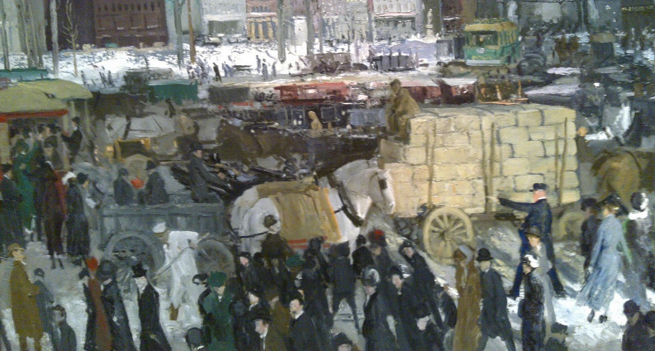 New York, one of Bellows’ energetic depictions of a crude, crammed New York  in the early 20th century and a report on the circumstances that were gained by Hurricane Sandy. 